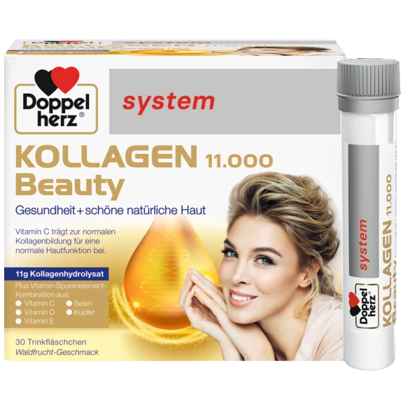 Illustration of the product packaging Doppelherz system KOLLAGEN 11.000 BEAUTY front view